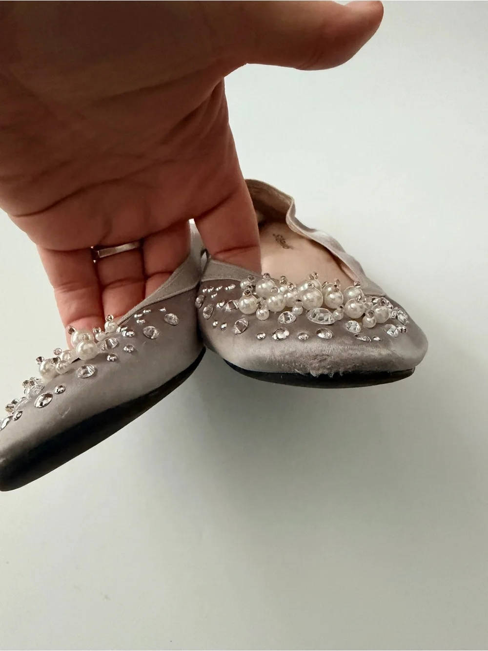 Stevies Silver Pearl & Crystal Embellished Flats